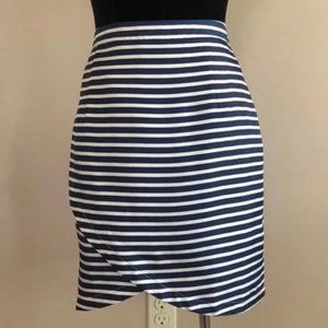 Devon Baer Striped Faux-Wrap Mini Skirt 100% Silk
